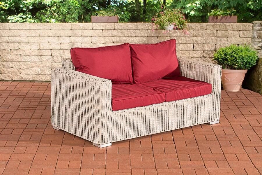 In And Outdoormatch Loungebank Lenny Voor buiten Tuinmeubelen Wicker Loungeset Bank tuin of balkon Rood 2 zits
