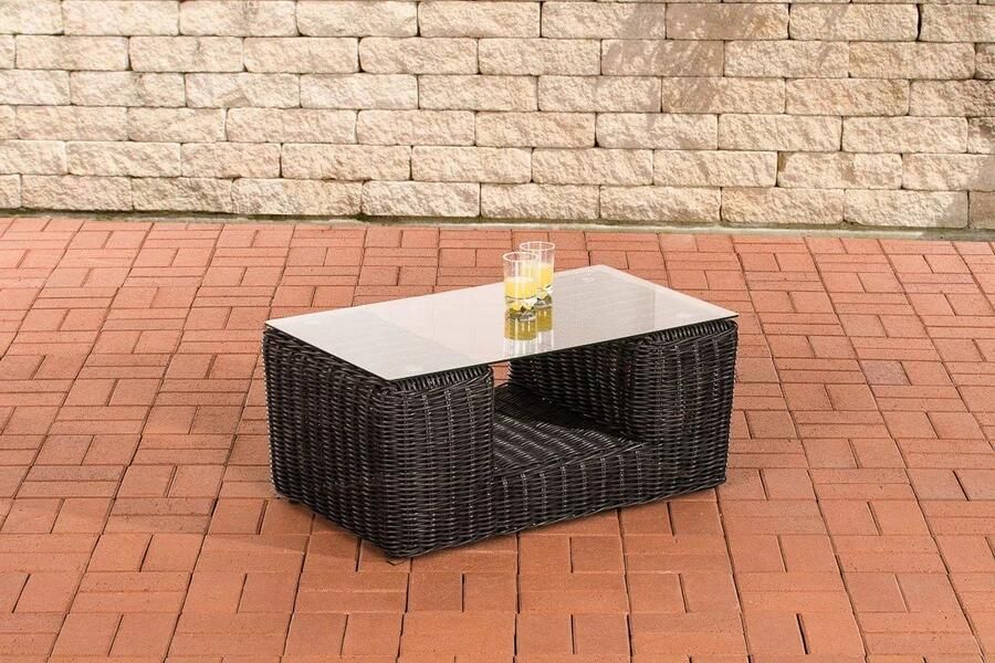 In And Outdoormatch Loungetafel Enoch Glastafel Tuintafel rotan wicker Eettafel Buitentafel Tuinmeubelen Salontafel Zwart 80cm