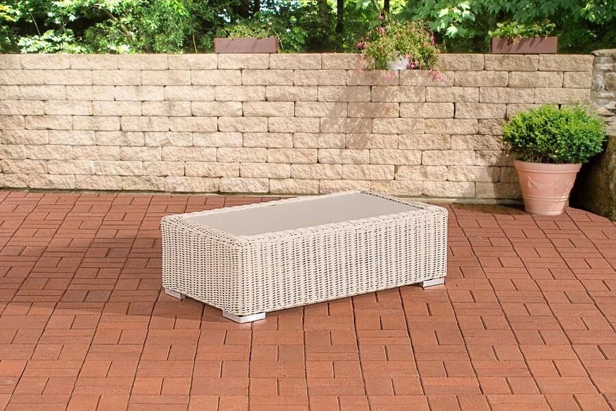 In And Outdoormatch Loungetafel Kieran Tuintafel rotan wicker Eettafel Buitentafel Tuinmeubelen Salontafel Creme 110cm