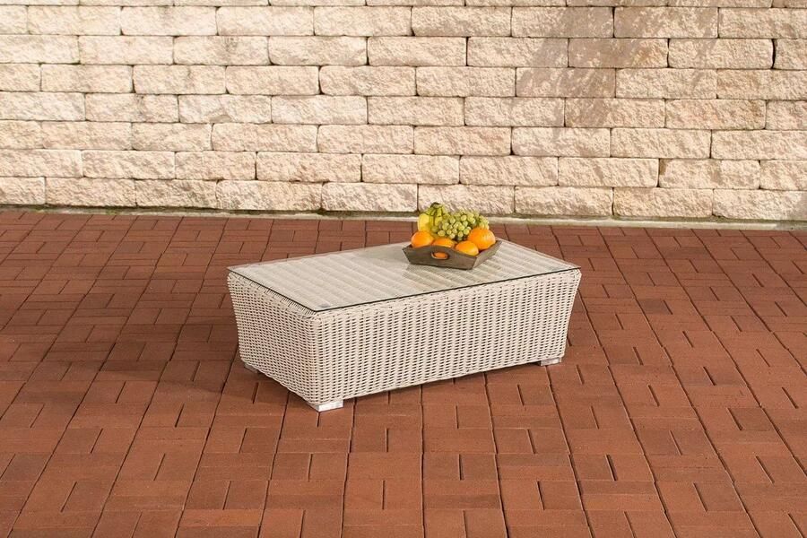 In And Outdoormatch Loungetafel Marilie Glastafel Tuintafel rotan wicker Eettafel Buitentafel Tuinmeubelen Salontafel Creme 100cm