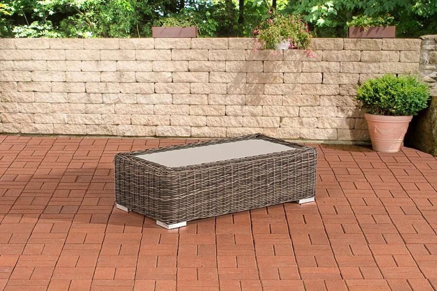 In And Outdoormatch Loungetafel Raina Tuintafel rotan wicker Eettafel Buitentafel Tuinmeubelen Salontafel Grijs 110cm