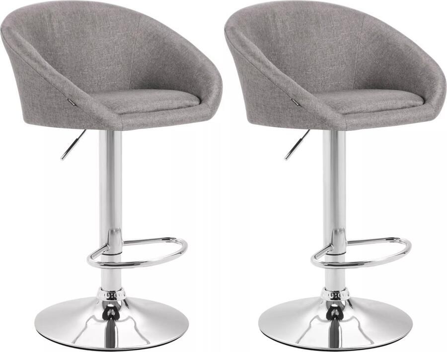 In And Outdoormatch Luxe Barkruk Anthony Grijs Chroom Modern Design Set van 2 Rugleuning Voetensteun Voor Keuken en Bar Gestoffeerde Zitting