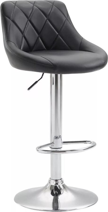 In And Outdoormatch Luxe Barkruk Birdie Zwart Imitatie Leder Chroom Ergonomische Barstoelen Set van 1 Met Rugleuning Voetensteun Voor Keuken en Bar Gestoffeerde Zitting