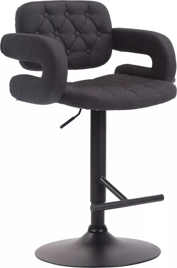 In And Outdoormatch Luxe Barkruk Candice Grijs Zwart Luxe Design Rugleuning Voetensteun Voor Keuken en Bar Gestoffeerde Zitting