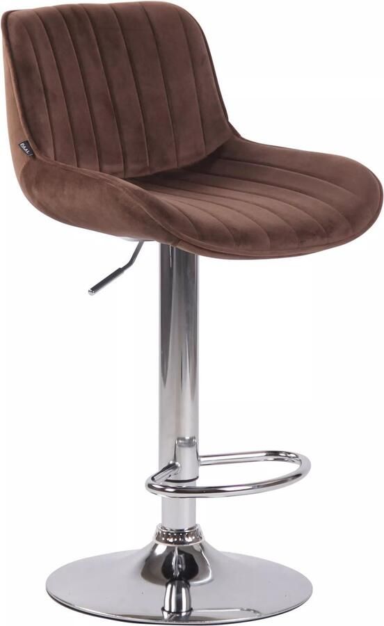 In And Outdoormatch Luxe Barkruk Karlee Bruin Chroom Luxe Design Rugleuning Voetensteun Voor Keuken en Bar Gestoffeerde Zitting Fluweel