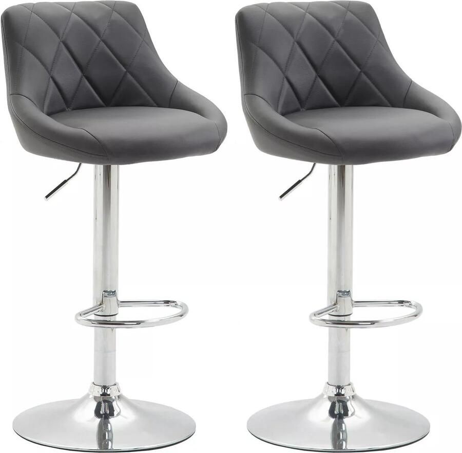 In And Outdoormatch Luxe Barkruk Lina Zwart Chroom Modern Design Set van 2 Rugleuning Voetensteun Voor Keuken en Bar Gestoffeerde Zitting Imitatie Leder