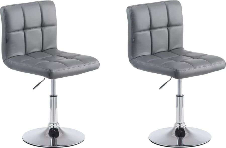 In And Outdoormatch Luxe Barkruk Taylor Grijs Chroom Modern Design Set van 2 Rugleuning Voor Keuken en Bar Gestoffeerde Zitting Imitatie Leder