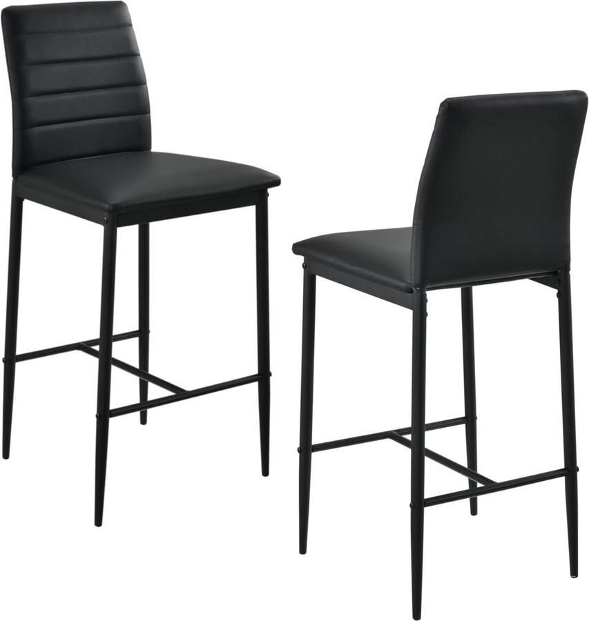 In And Outdoormatch Luxe Barkruk Zude Set van 2 Barkrukken met rugleuning Zwart Kunstleer 96x43x47cm