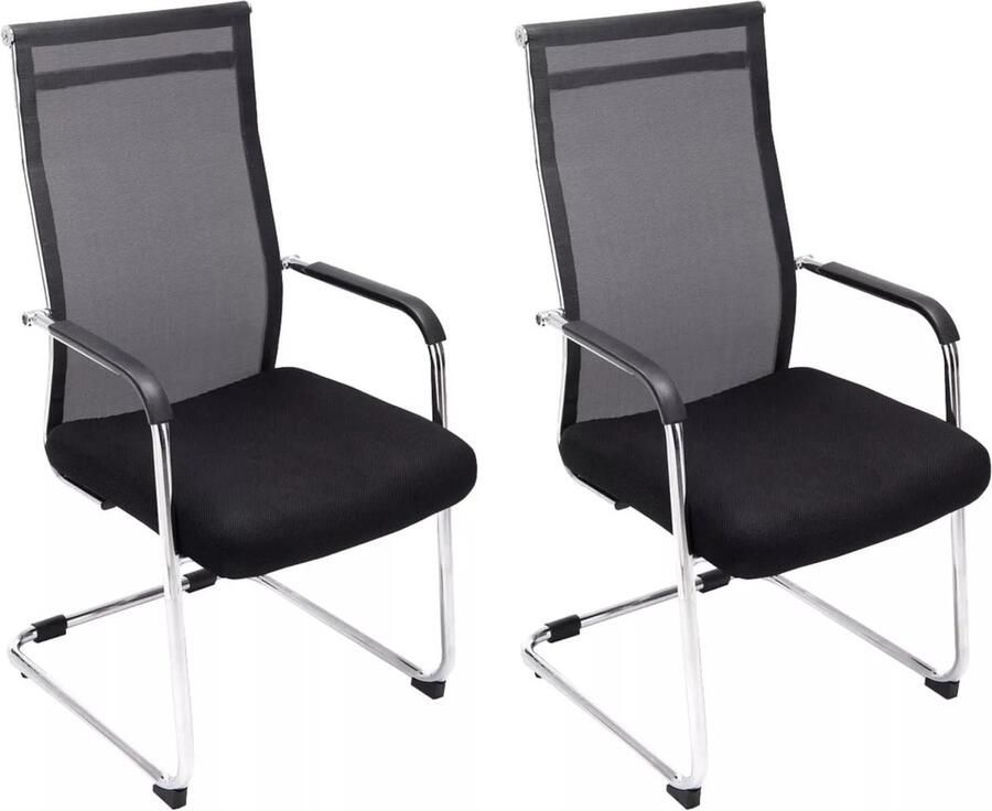 In And Outdoormatch Luxe bezoekersstoel Alphonso Eetkamerstoel Zwart Chroom poten set van 2 Zithoogte 48cm deluxe