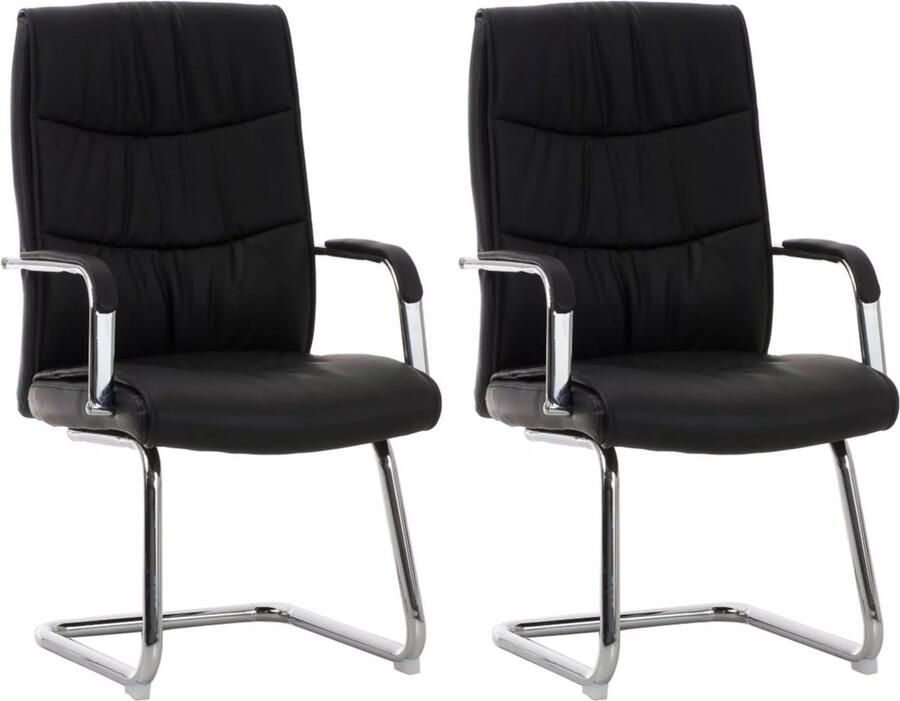 In And Outdoormatch Luxe bezoekersstoel Gene Eetkamerstoel Zwart kunstleer Chroom poten set van 2 Zithoogte 48cm deluxe