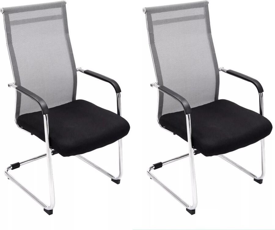 In And Outdoormatch Luxe bezoekersstoel Maximo Eetkamerstoel Zwart Grijs Chroom poten set van 2 Zithoogte 48cm deluxe