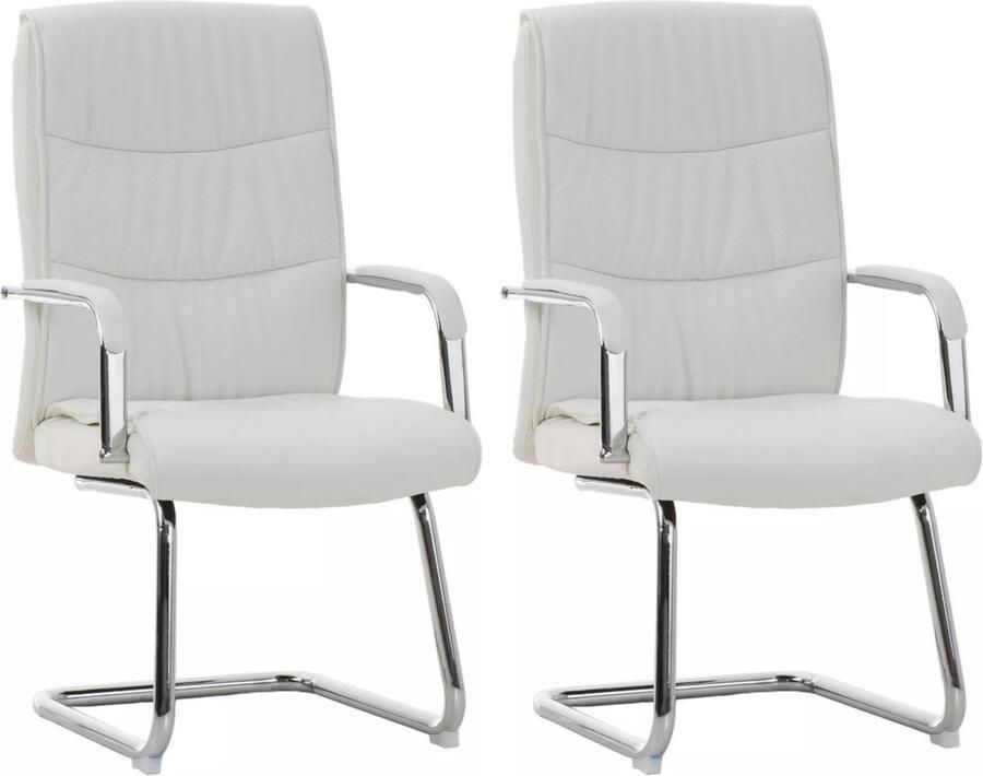 In And Outdoormatch Luxe bezoekersstoel Onie Eetkamerstoel Wit kunstleer Chroom poten set van 2 Zithoogte 48cm deluxe