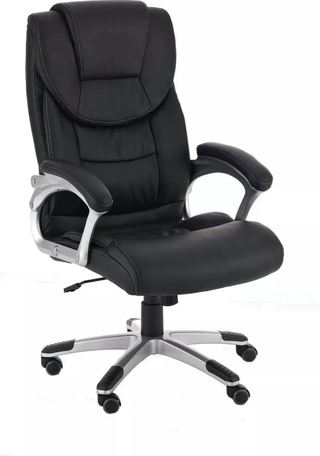 In And Outdoormatch Luxe bureaustoel Blaise Zwart Op wielen 100% kunstleer Ergonomische bureaustoel In hoogte verstelbaar Voor volwassenen