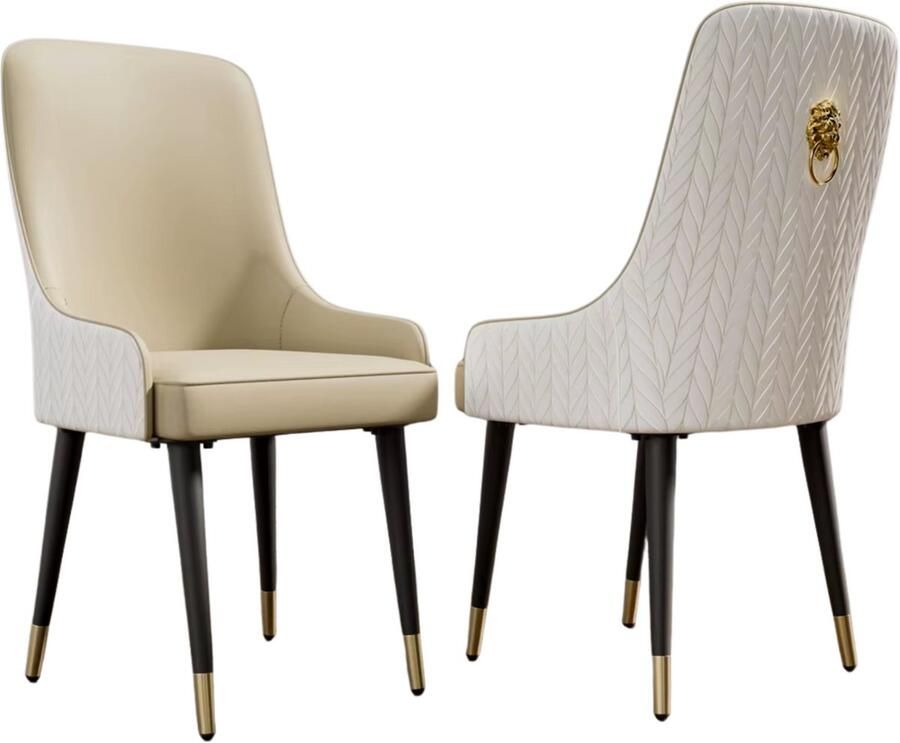 In And Outdoormatch Luxe Eetkamerstoelen Set van 2 Microfiber Leder Hoge Rugleuning Leeuwenkop Decor Wit