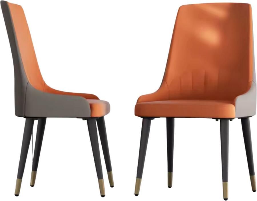 In And Outdoormatch Luxe Eetkamerstoelen Set van 2 Microfiber Leder Hoge Rugleuning Leeuwenkop Decor Oranje