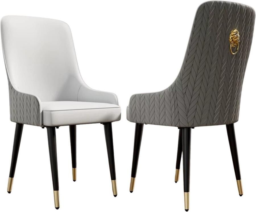 In And Outdoormatch Luxe Eetkamerstoelen Set van 2 Microfiber Leder Hoge Rugleuning Leeuwenkop Decor Grijs