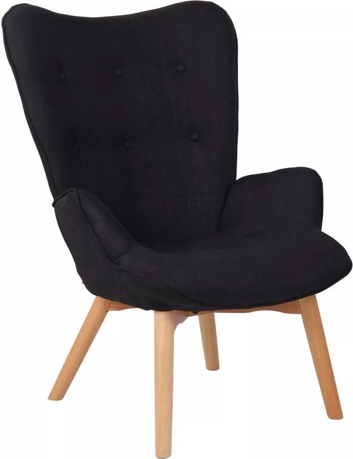 In And Outdoormatch Luxe loungestoel Nolan Eetkamerstoel Zwarte stof Houten poten Set van 1 Zithoogte 49 cm Deluxe