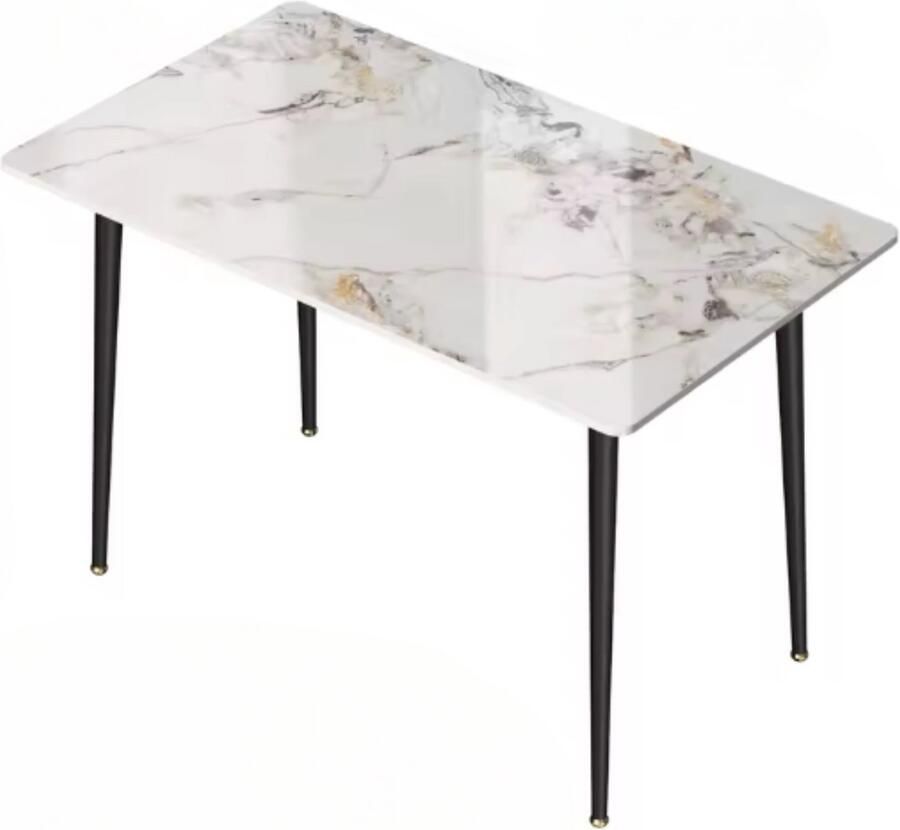 In And Outdoormatch Luxe Marmeren Eettafel 4-6 Personen Gesinterd Stenen Blad Metalen Poten Modern Design Voor Keuken & Restaurant Eettafel