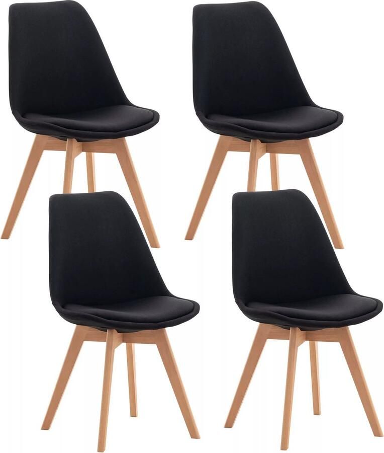 In And Outdoormatch Luxe Stoel Vincenzo Zwart Beukenhout Modern Design Rugleuning Set van 4 Voor Keuken en Bar Gestoffeerde Zitting