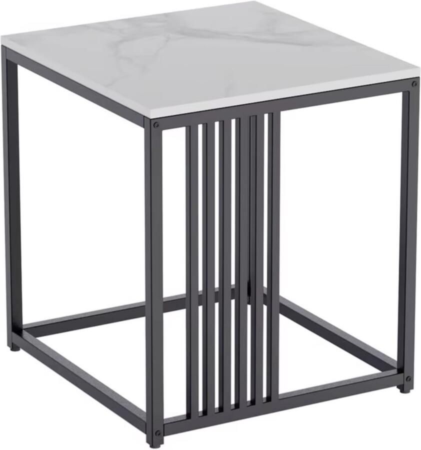 In And Outdoormatch Luxe Vierkante Bijzettafel Marmerlook Gesinterd Stenen Blad Metalen Frame Compact & Stijlvol Voor Woonkamer & Slaapkamer