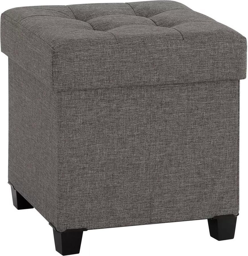 In And Outdoormatch Luxe voetenbank met opbergruimte Rixxo Voetenbank Opbergdoos hocker Zitkist met deksel Grijs 38x38x40cm