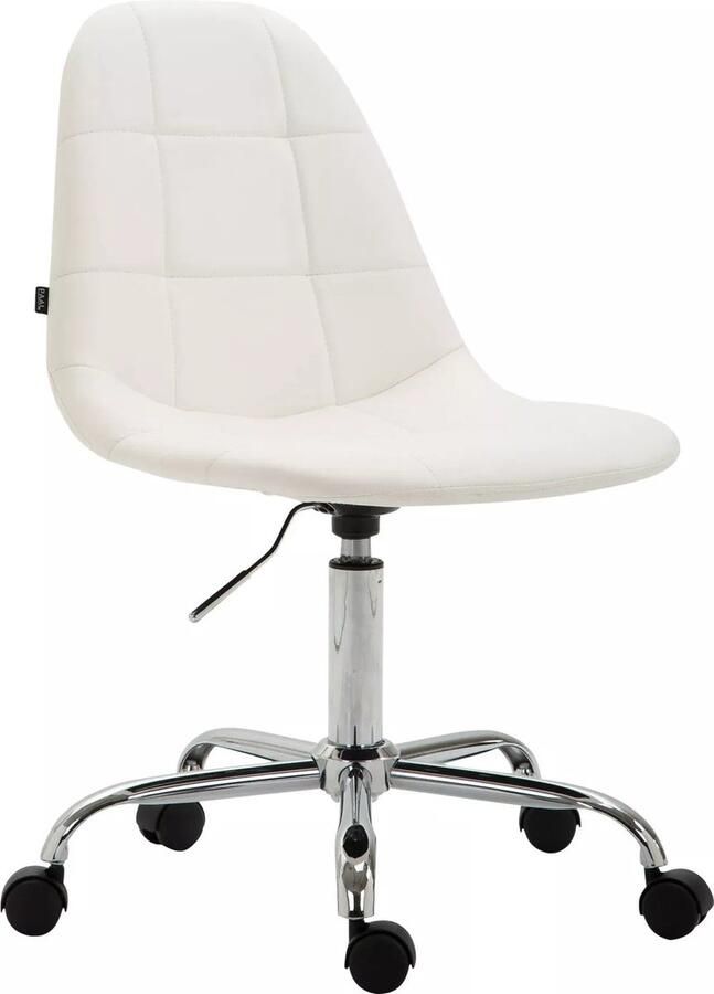 In And Outdoormatch Luxe Werkkruk Ashtyn Wit Voor volwassenen Op wieltjes Kunstleer Ergonomische bureaustoel In hoogte verstelbaar