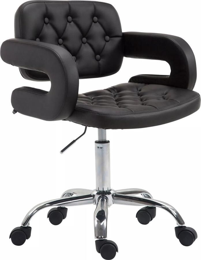 In And Outdoormatch Luxe Werkkruk Ayana Zwart Chroom Op wielen Bureaustoel Met rugleuning In hoogte verstelbaar 45 57 cm Kunstleer