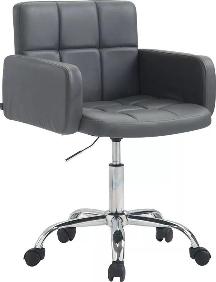 In And Outdoormatch Luxe Werkkruk Christian Grijs Op wielen Bureaustoel Met rugleuning In hoogte verstelbaar 41-55cm Kunstleer