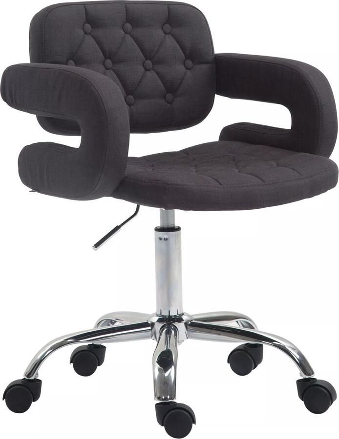 In And Outdoormatch Luxe Werkkruk Cleora Donkergrijs Op wielen Bureaustoel Met rugleuning In hoogte verstelbaar 45 57 cm Stof