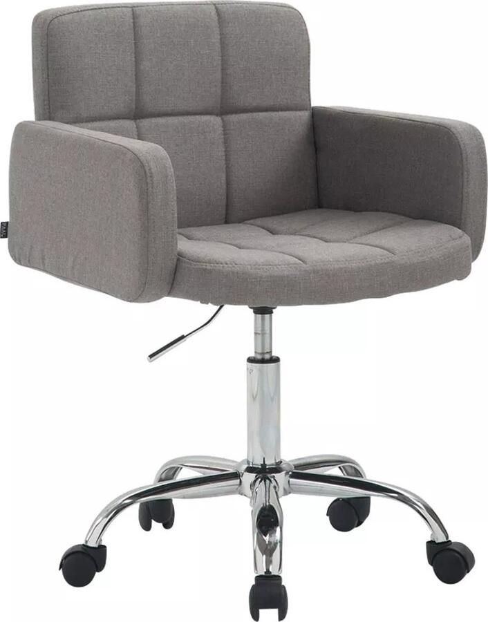 In And Outdoormatch Luxe Werkkruk Keegan Grijs Op wielen Bureaustoel Met rugleuning In hoogte verstelbaar 41-55cm Stof