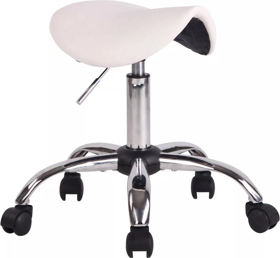 In And Outdoormatch Luxe Werkkruk Marcos Wit Op wielen Bureaustoel In hoogte verstelbaar 46 58 cm kunstleer