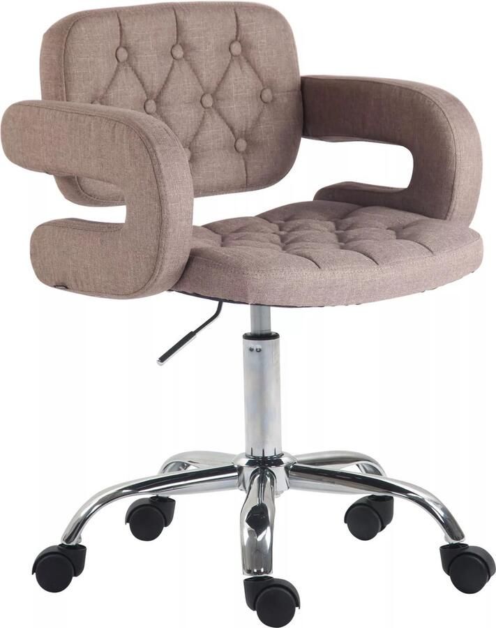 In And Outdoormatch Luxe Werkkruk Neva Lichtbruin Op wielen Bureaustoel Met rugleuning In hoogte verstelbaar 45 57 cm Stof