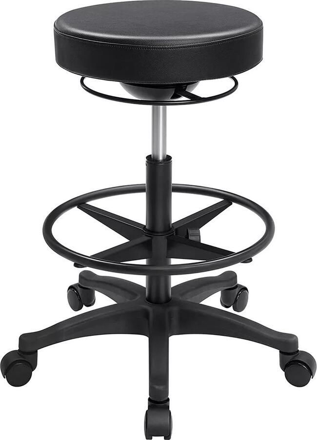 In And Outdoormatch Luxe Werkkruk Peyton Zwart Op wielen Bureaustoel In hoogte verstelbaar 59 5-81 cm kunstleer