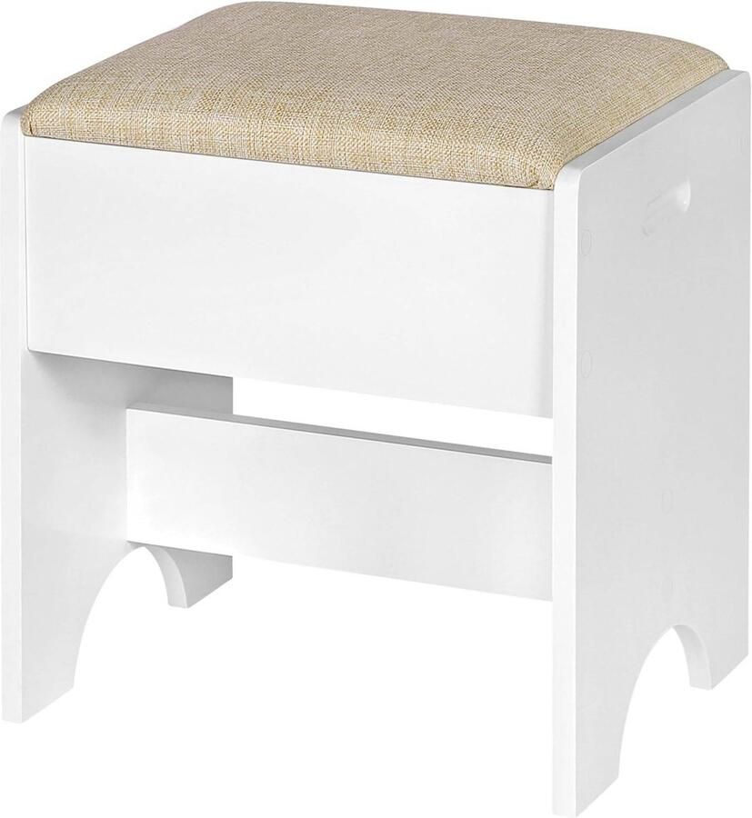 In And Outdoormatch Make-up Kruk Gestoffeerde Dressing Stoel met Linnen Zitting 40x30x45 cm Sterk MDF Frame Voor Kaptafel Slaapkamer of Woonkamer Beige & Wit Compact & Elegant