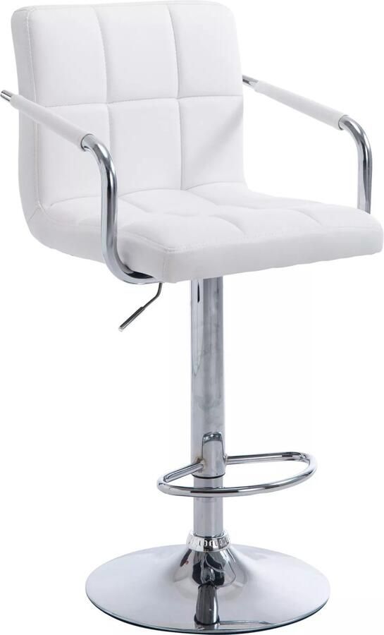 In And Outdoormatch Moderne Barstoel met rugleuning Arno Set van 1 Ergonomisch Barkruk keuken of kantine Wit Hoogte verstelbaar 61-81cm
