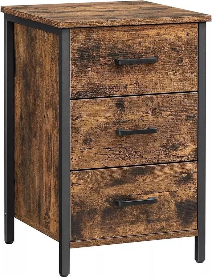 In And Outdoormatch In En OutdoorMatch Nachtkastje Cara Nachtkastje Bijzettafel Slaapkamer Woonkamer 40x40x60cm Industrieel Design Vintage Bruin Zwart