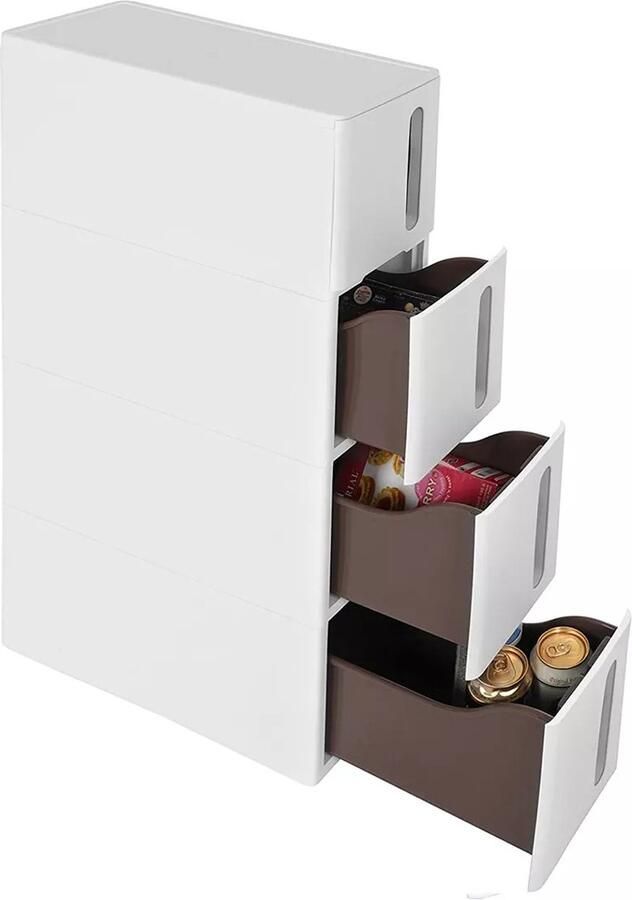 In And Outdoormatch Opbergkast Donavon Verrijdbare keukenkast badkamerkast 4 uittrekbare lades opbergwagen badkamerkast keukenkast met verwisselbare wielen PP ruimtebesparend 45x17x84cm wit