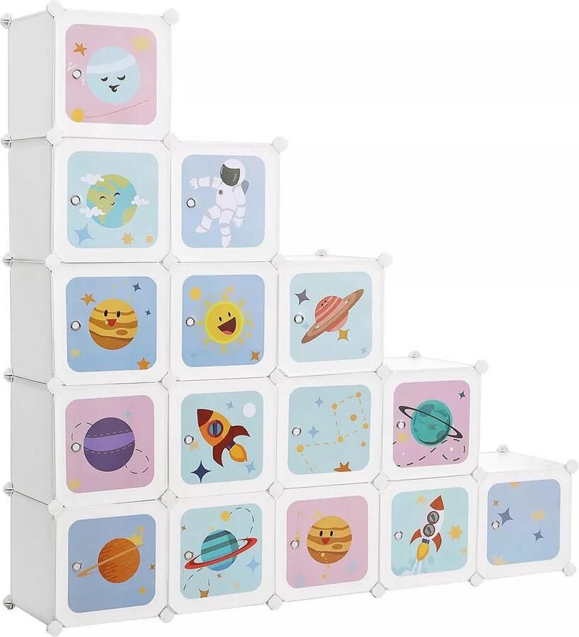 In And Outdoormatch Opbergkast Hilario voor Kinderen Uniek Kindvriendelijk Opbergkast Kinderkamer 15 Cubes 123x31x123cm