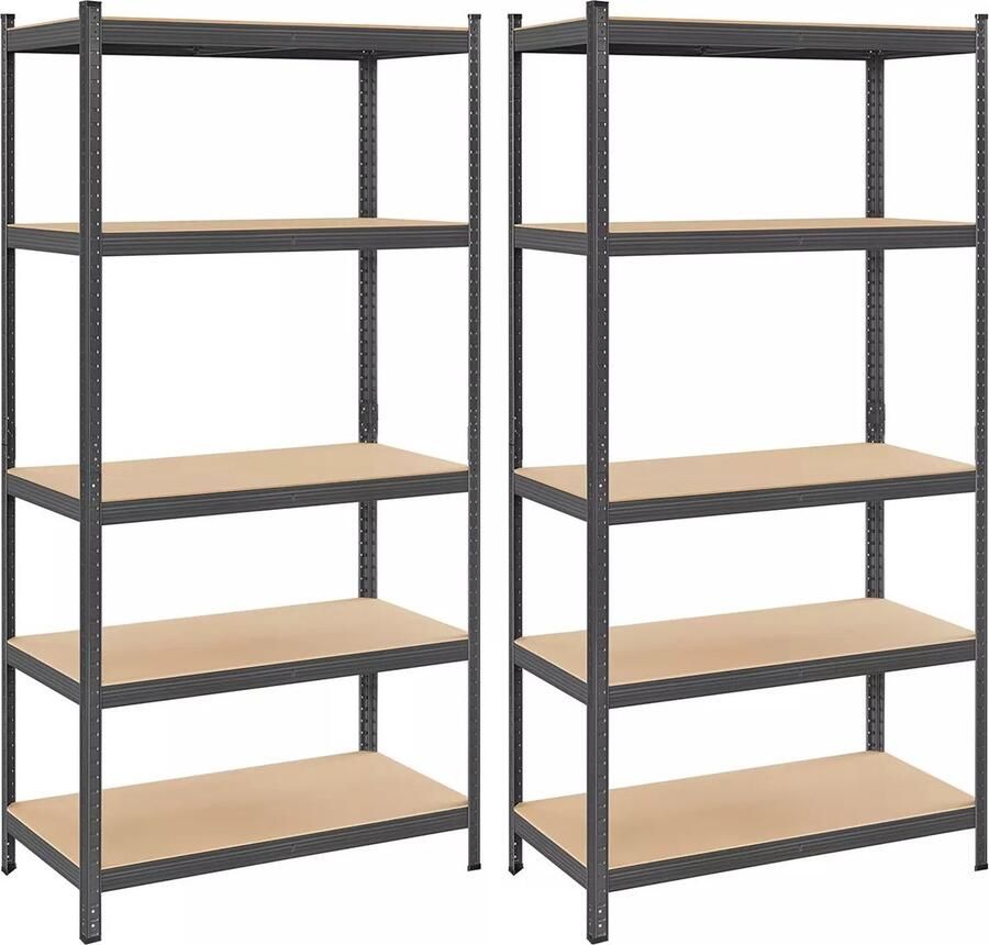 In And Outdoormatch Opbergrekken Corene Heavy Duty Planken Set van 2- 180x90x40cm -Belastbaar tot 875 kg- Legborden Inhaakbare Planken Verstevigd Stalen Frame -5 Verstelbare Planken- Zwart