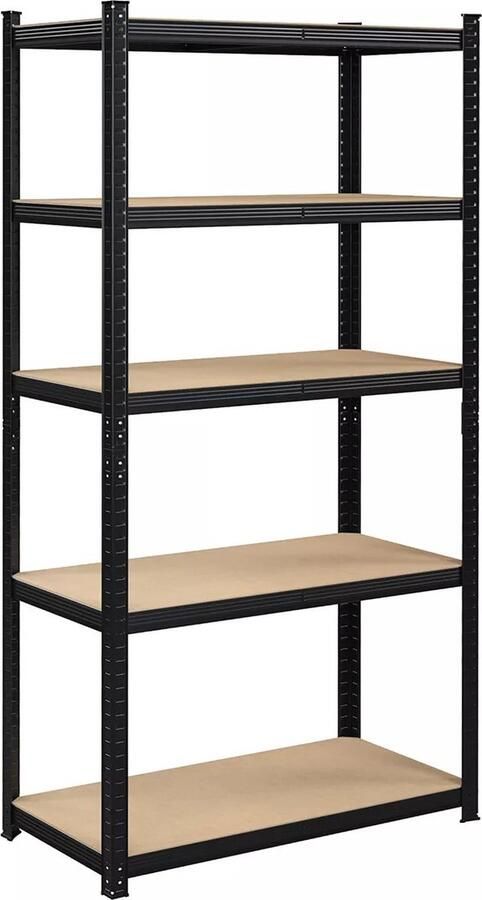 In And Outdoormatch Opbergrekken Kolby Heavy Duty Planken Set van 2- 180x90x40cm -Belastbaar tot 875 kg- Planken Inhaakbare Planken Verstevigd Stalen Frame -5 Verstelbare Planken- Zwart