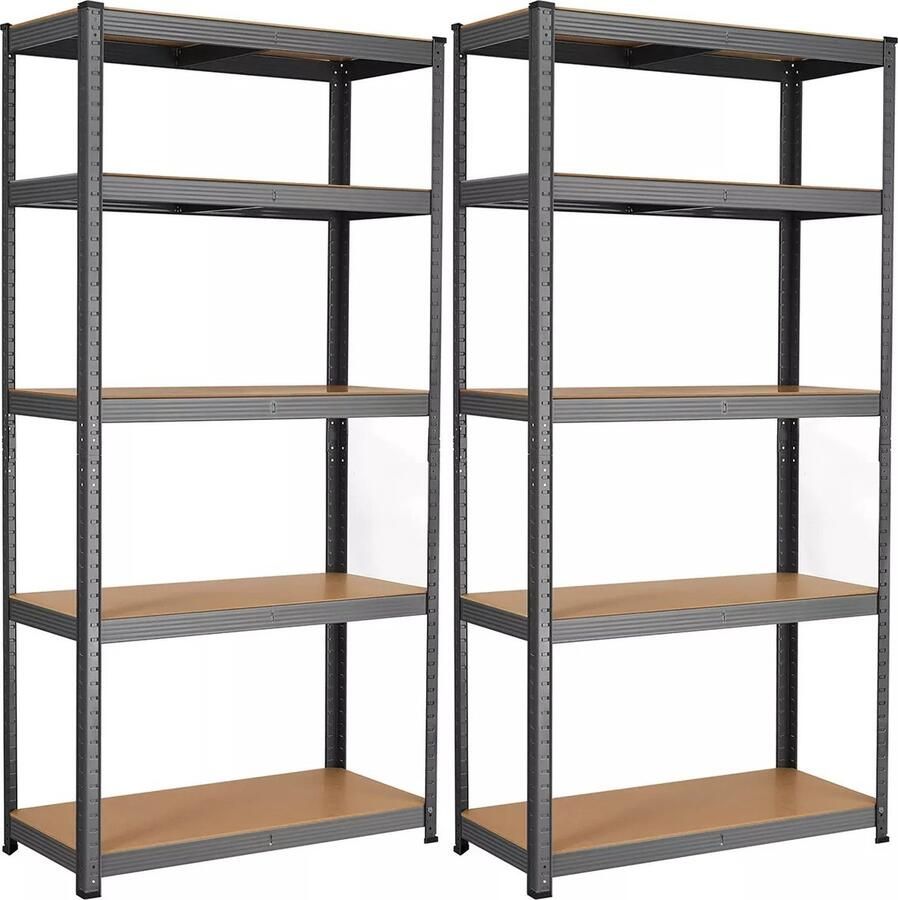 In And Outdoormatch Opbergrekken Sid Heavy Duty Planken Set van 2- 180x90x40cm Belastbaar tot 875 kg- Legborden Inhaakbare Planken Verstevigd Stalen Frame -5 Verstelbare Planken Zwart