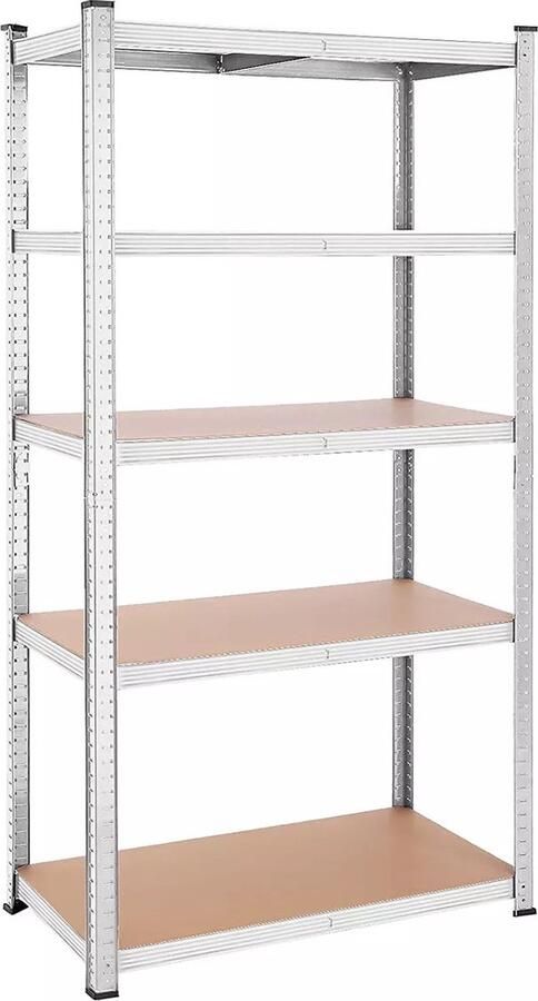 In And Outdoormatch Opbergrekken Silas Heavy Duty Planken Set van 2- 180x90x40cm -Belastbaar tot 875 kg- Legborden Inhaakbare Planken- Verstevigd Stalen Frame -5 Verstelbare Planken- Zilver