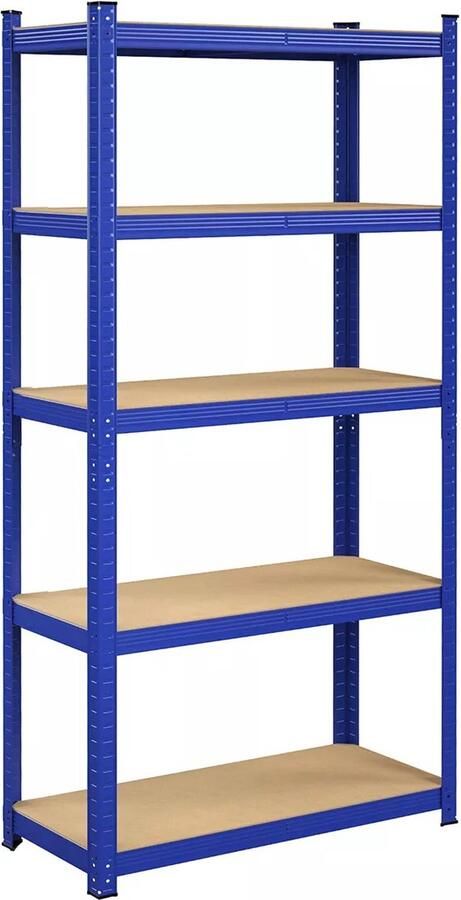 In And Outdoormatch Opbergrekken Theron Heavy Duty Planken Set van 2- 180x90x40cm -Belastbaar tot 875 kg- Planken Inhaakbare Planken- Verstevigd Stalen Frame -5 Verstelbare Planken- Blauw