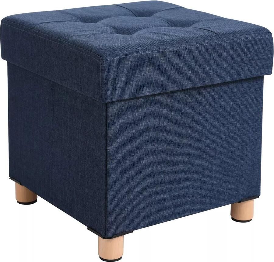 In And Outdoormatch poef Leia Enrique Marineblauw Stof met binnenopbergruimte 38x38x38cm modern design