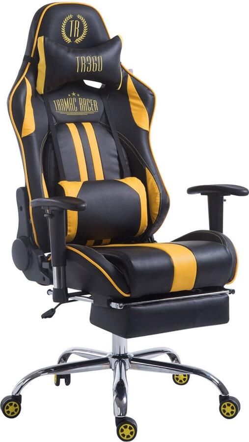 In And Outdoormatch Racing Bureaustoel Sharron Geel en Zwart Kunstleer Voetensteun Hoge kwaliteit bekleding Comfortabel gevoerd Luxe uitstraling