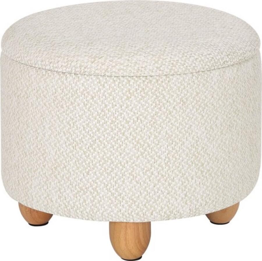 Dripio Ronde opbergpoef linnen bekleding multifunctioneel & stijlvol verborgen opbergruimte stevig zitmeubel crème 39x39x33 cm