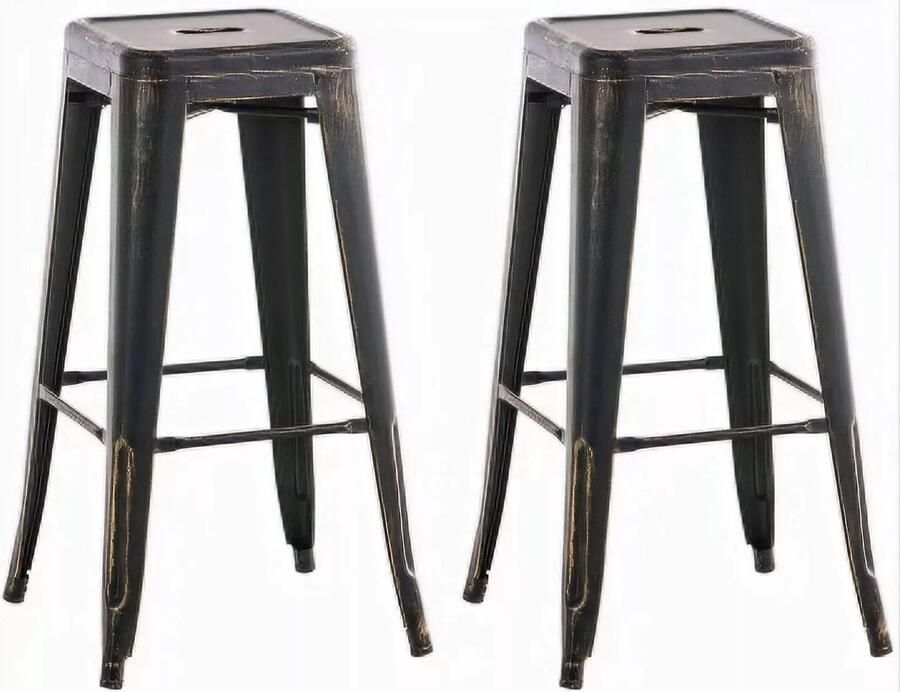 In And Outdoormatch Rustieke Barkruk Dalton Zwart Industrieel Design Set van 2 Voetsteun Voor Keuken en Bar Metalen Zitting