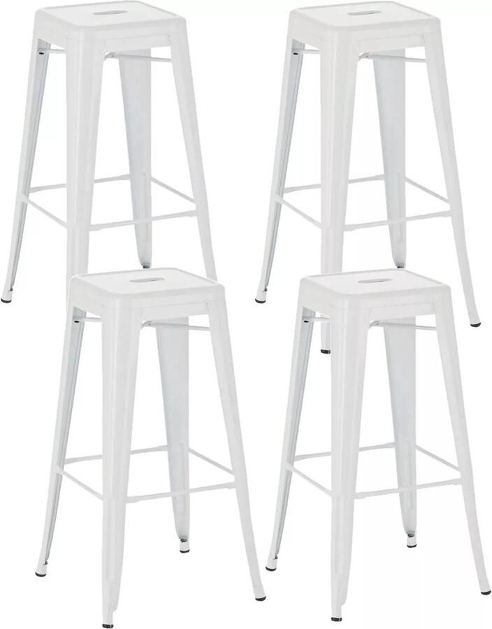 In And Outdoormatch Rustieke Barkruk Mafalda Wit Industrieel Design Rugleuning Voor Keuken en Bar Metalen Zitting