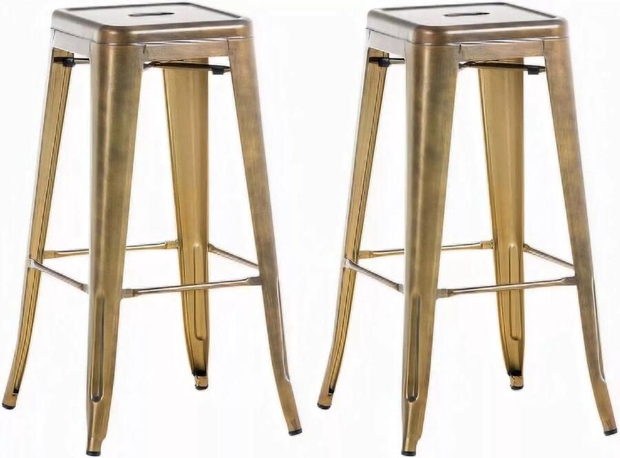 In And Outdoormatch Rustieke Barkruk Mellie Messing Industrieel Design Set van 2 Voetsteun Voor Keuken en Bar Metalen Zitting