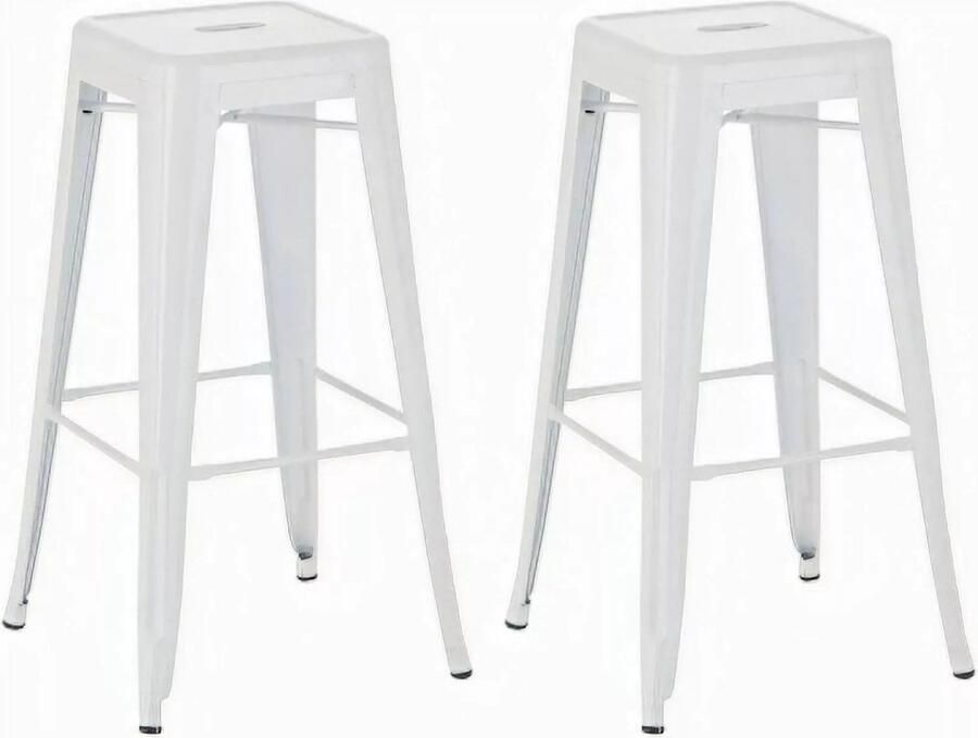 In And Outdoormatch Rustieke Barkruk Ocie Wit Industrieel Ontwerp Set van 2 Voetsteun Voor Keuken en Bar Metalen Zitting